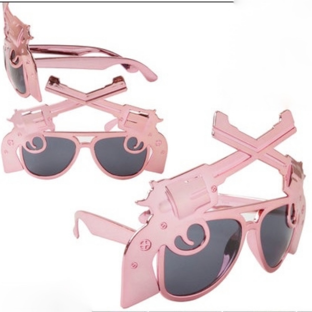 PINK METALLIC DOUBLE GUNS PARTY GLASSES NEW